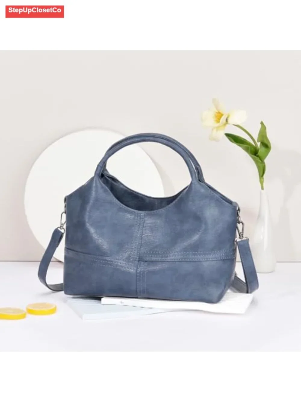 Women's Soft Faux Leather Hobo Handbag Crossbody Satchel Tote with Top Handle